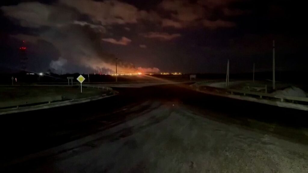 Ukrainian drones hit a refinery in Russia, it caught fire